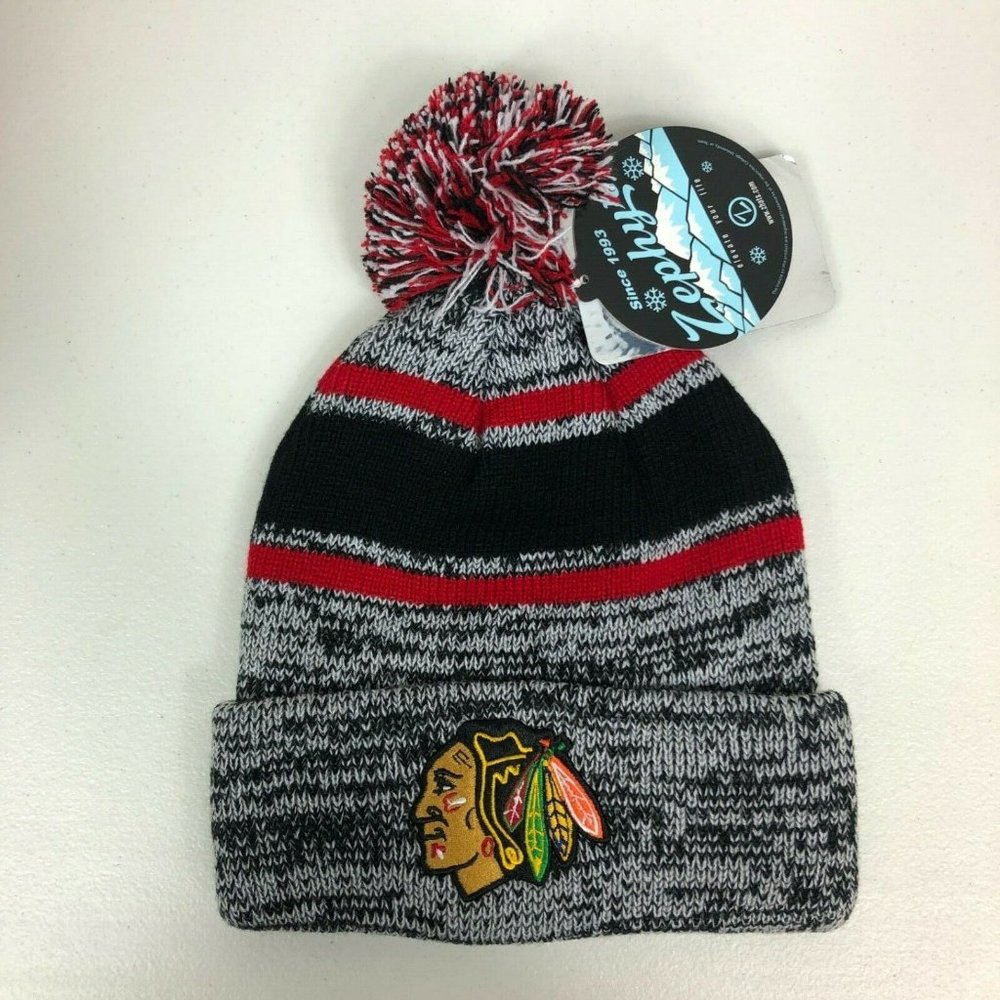 Chicago Blackhawks Zephyr NHL Logo Embroidered Beanie Knit Hat Hockey Gray Black - Picture 1 of 10
